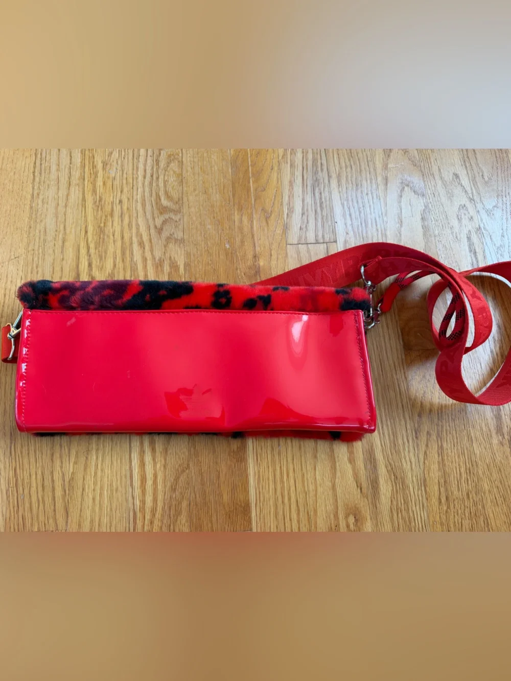 Adidas IVY PARK Red and Black Faux Fur Crossbody Pouch